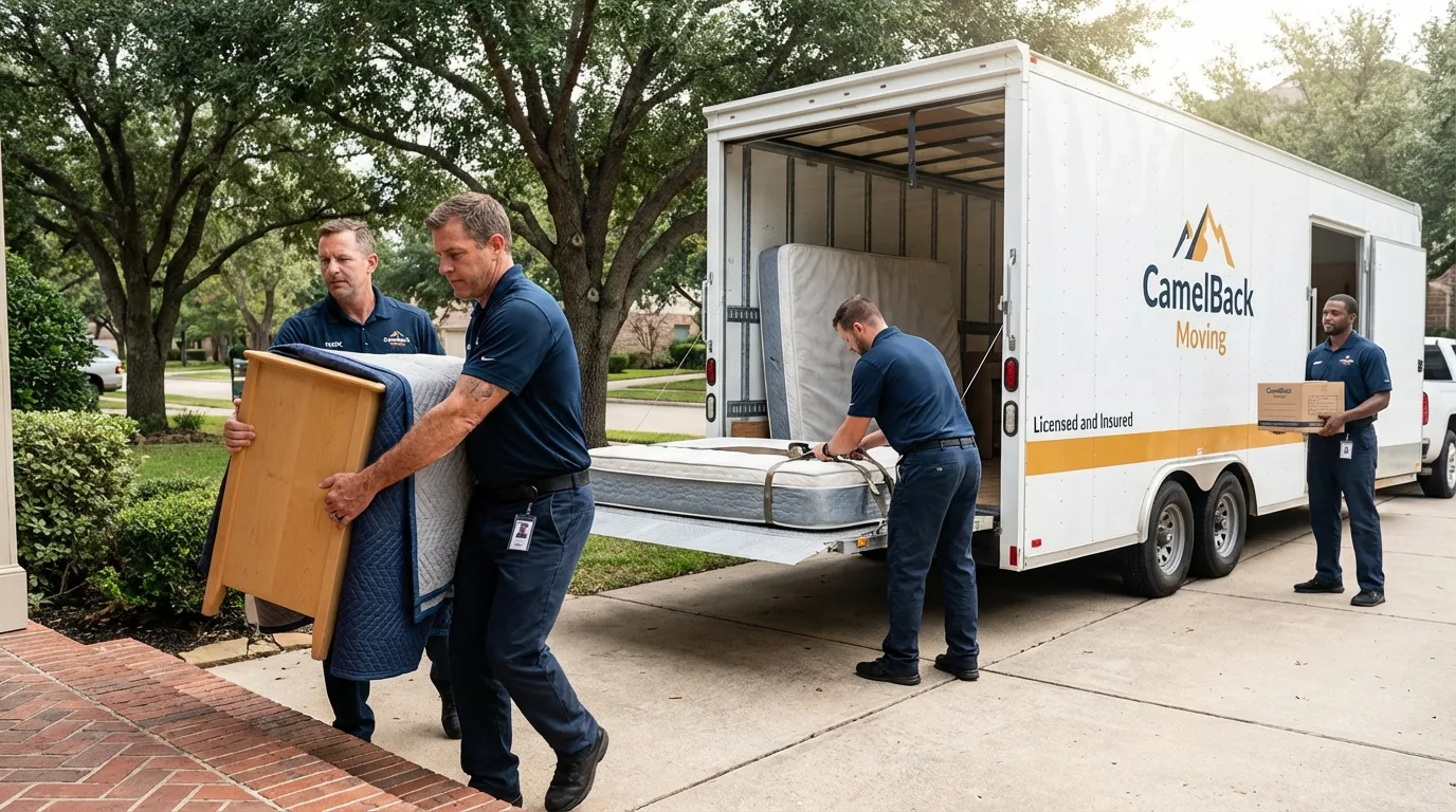 Crew loading residential truck for cross-state move from Houston, MO