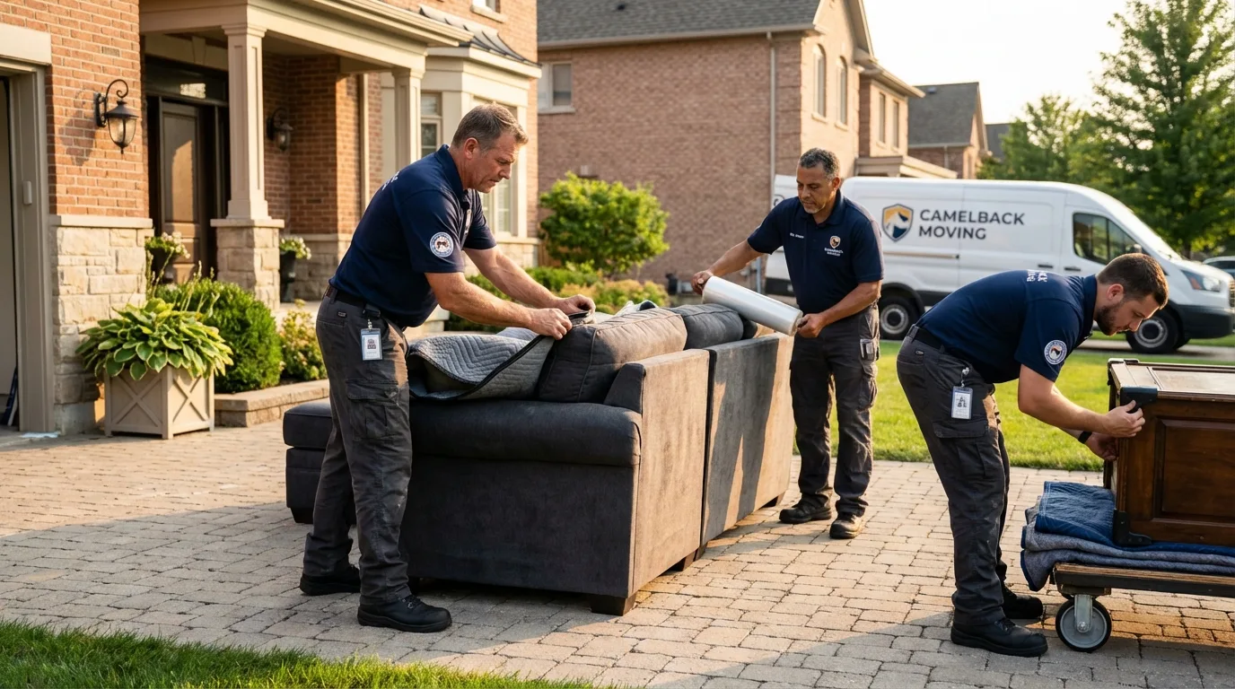 Large estate moving crew wrapping furniture in Houston, MO