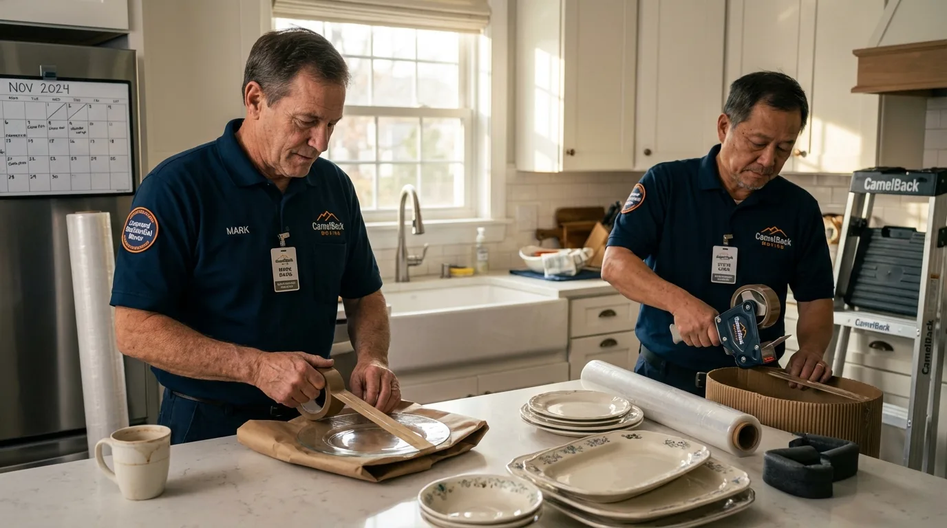 Professional crew packing kitchen dishware in Houston, MO
